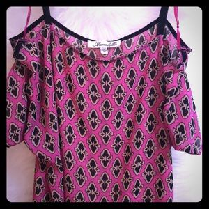 Annabella - Sheer Hot Pink Patterned Cold Shoulder